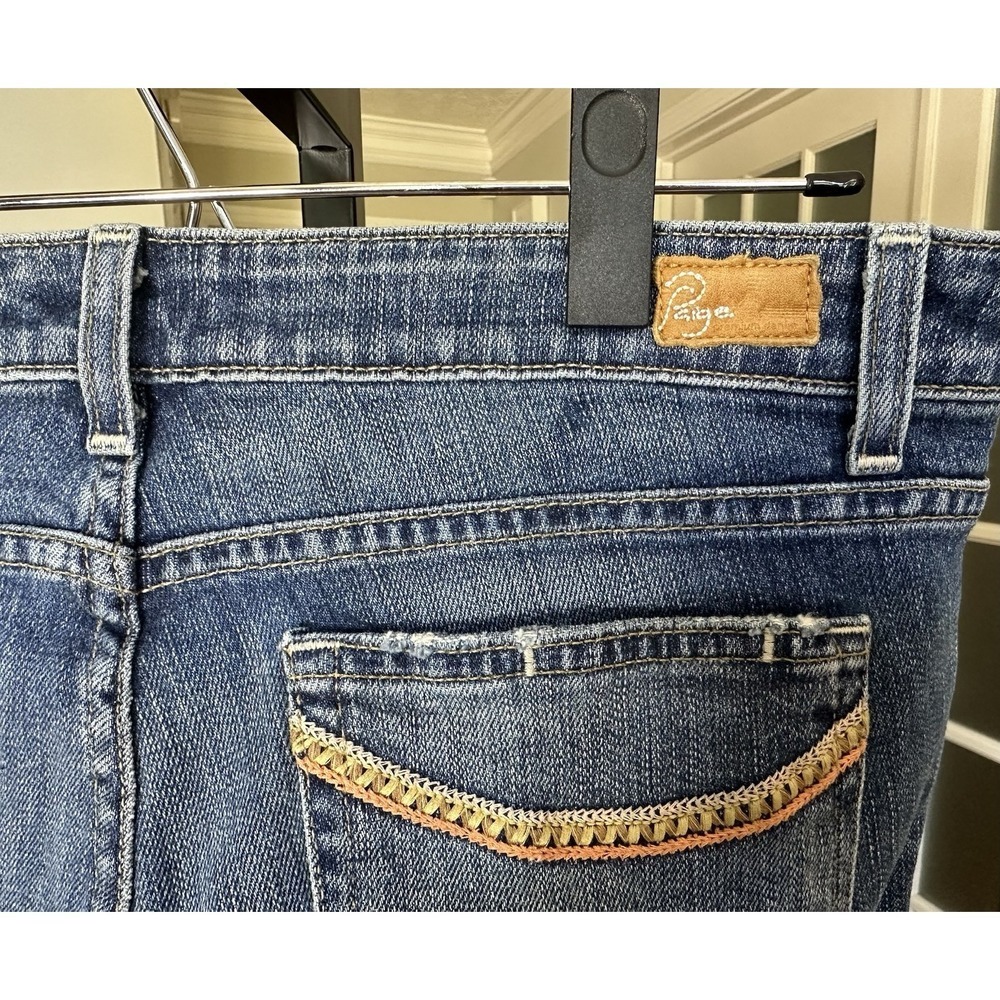 Paige Premium Denim Women's Jeans 31 Blue Straight Leg Embroidered Pockets USA - Picture 6 of 10